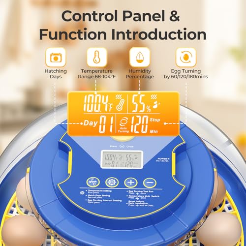 18 Egg Incubators for Hatching Eggs | 360° View with Automatic Egg Turning & Humidity Control, Built-in Egg Candler for Hatching Chicken, Duck, Goose, Quail