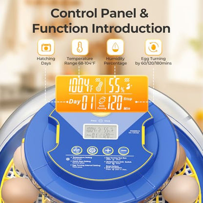 18 Egg Incubators for Hatching Eggs | 360° View with Automatic Egg Turning & Humidity Control, Built-in Egg Candler for Hatching Chicken, Duck, Goose, Quail