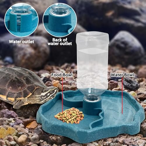 9oz Reptile Water Bottle, Turtle Automatic Feeders Waterer Food and Water Bowl pet Dispenser Bottle Feeding Dish for Lizard Tortoise Chameleon - color: Blue