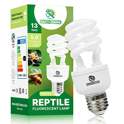 UVB Reptile Light 5.0, 13W Tropical and Sub-Tropical UVA UVB Bulb for Reptiles, Tropical Terrarium Compact Fluorescent Lamp, Reptile UVB Light Bulb for Chameleons, Iguanas and Turtles - size: 5.0-13