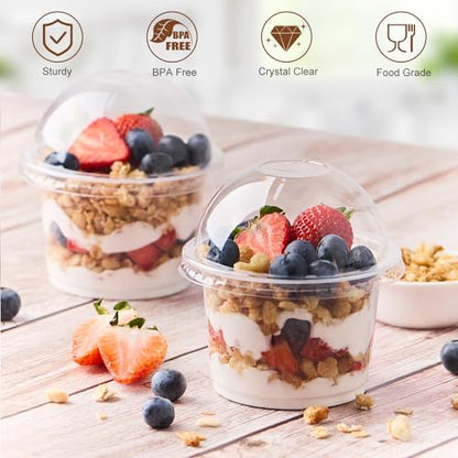 Kucoele 9 OZ Clear Plastic Cups with Dome Lids, 50 Pack | Dessert Cups, Parfait Cups, Party Serving Cups, For Yogurt, Fruit, Pudding and Ice Cream - size: 50 Pack