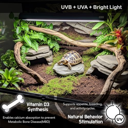 Upgraded T5 UVB Reptile Light, 10.0 UVB 8W German Made Fluorescent Lamp and Fixture Kit, for Desert-Dwelling Reptiles, Bearded Dragon,Tortoise, Snake, Strip Linear UVB Lamp Bulb,12 Inch