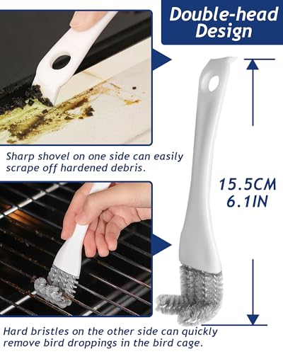 Upgrade 6PCS Cage Cleaner Set,2-in-1 Stainless Steel Pet Cage Brush,Bird Poop Remover,Dual Head Brush,Long Handle Scraper,Small Animals House Cleaning Accessories,Mini Dustpan and Broom Set (6PCS-1)