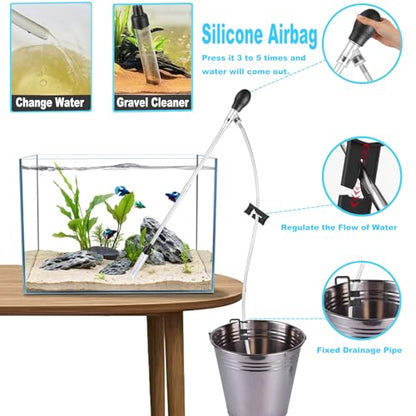 Carefree Fish Aquarium Gravel Cleaner 6Ft Hose Fish Tank Water Changer Sand Vacuum Silicone Airbag Adjustable Length ABS(for 5~20Gal Tank) 2026 New Upgrade Version - size: M(5~20Gal)