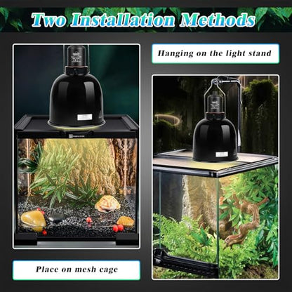LUCKY HERP Reptile Light Fixture with Dimming Thermostat & Timer, Aluminum 5.5inch Deep Dome Reptile Lamp Fixture, Heat Lamp Fixture for Reptile Bulb Basking Heat Bulb, Max 100W - size: 5.5 Inch