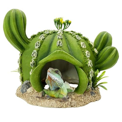 kathson Reptile Tank Decor Lizard Hide and Cave Plants Terrarium Decorations Resin Cactus Desert Aquarium Tank Habitat Accessories for Bearded Dragon Chameleon Leopard Gecko Snake Fish (Ball Cactus) - style: Style B