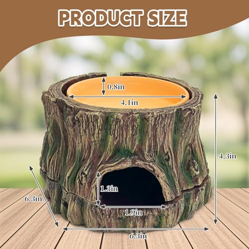 PINVNBY 3 in 1 Reptile Hide Cave with Removable Sump and Humidity Water Dish,Reptiles Hideout Water Tank Accessories for Small Reptiles Gecko,Leopard Gecko,Lizard,Snake,Crabs
