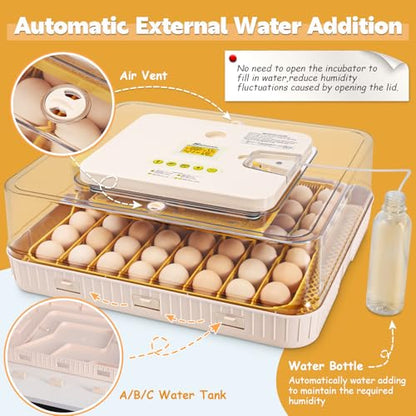 56 Egg Incubator for Hatching Eggs with Automatic Egg Turning White | Auto Humidification, Stable Temperature Control, Built-in Candler, View Window, Alert System for Lab School Farm - color: White
