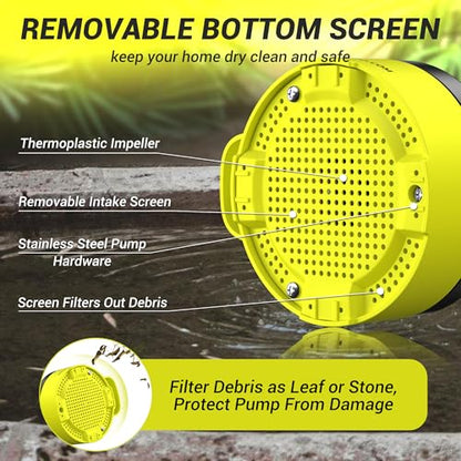 1/2HP Automatic Submersible Sump Pump, 5300 GPH Water Pump | 3/4" Garden Hose Check Valve Adapter, 2650 GPH Water Removal for Swimming Pool Cover Hot Tubs Flooded House Basement - color: Black-yellow