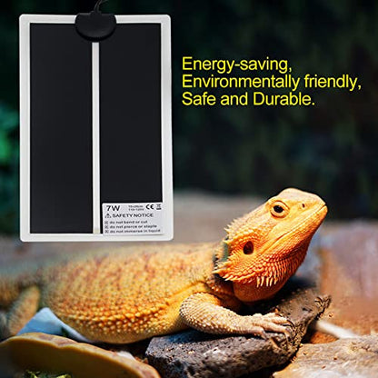 Reptile Heating Pad Under Tank Heater 7W/14W Waterproof Heat Mat | with Temperature Adjustment for Snake Gecko Leopard Gecko Turtle Tortoise Bearded Dragon Lizard Frog Terrarium Vivarium (7W) - size: 7W