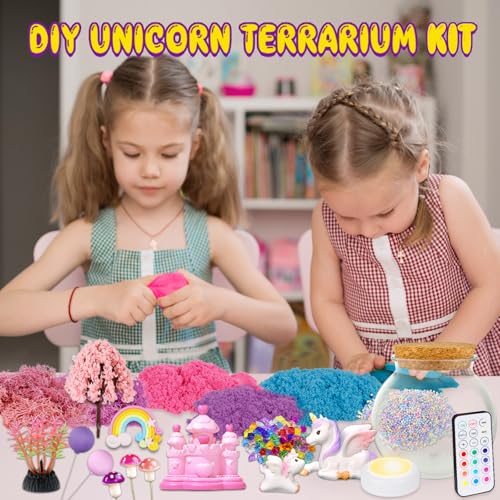 7july Unicorn Terrarium Crafts Kit for Kids-LED Night Light Up & Remote Unicorn Birthday Gifts Toys for Girls Ages5 6 7 8 9 10 Year Old-Christmas Gifts for Girls - style: Unicorn