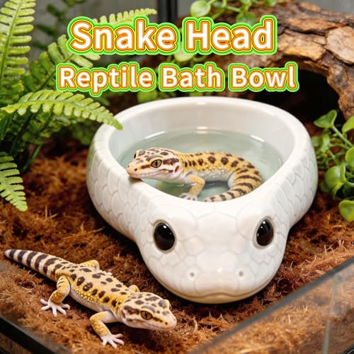 Reptile Water Dish, Ceramic Snake Water Bowl for Snake, Leopard Gecko, Bearded Dragon and Lizard, Reptile Bathing Pool Food Feeding Dish, Terrarium Tank Accessories (White) - color: White