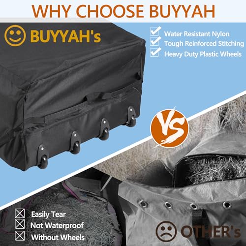 2 Pack Waterproof Rolling Hay Bale Bag | 4 Heavy Duty Wheels Hay Bale Storage Bag, Breathable Rolling Bale Bag for Storage and Transport