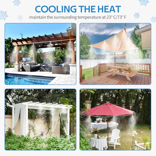 Misting Cooling System, 59FT (18M) Pre-Assembled Mister Kit | 16 Brass Mist Nozzles & 3/4" Brass Adapter, Misters for Outside Patio Backyard Cooling, Garden Greenhouse Watering - color: White, size: 59FT / 18M