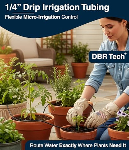 DBR Tech® 1/4 Drip Irrigation Tubing, 100 Feet, Flexible PVC Plastic Drip Irrigation Hose for Gardening, Misting, Hydroponics and DIY Landscape Garden Projects, Blank Distribution (100ft, Black) - color: Black, size: 100ft