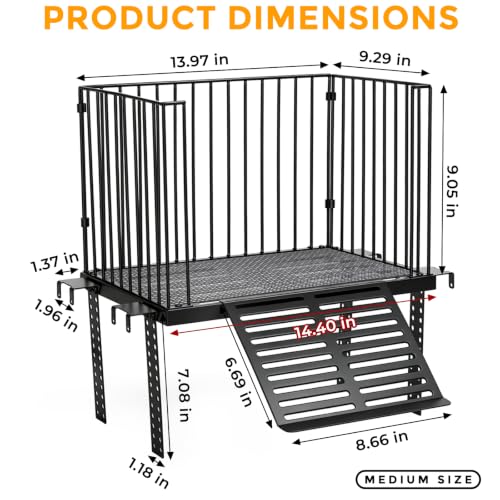 Turtle Basking Platform with Ramp, for 25-75 Gal Tank | Sliding hooks adjust water depth easily. Fits 15-17 inch rim. Rust-proof SS, non-slip ramp for safe climbing.
