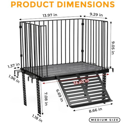Turtle Basking Platform with Ramp, for 25-75 Gal Tank | Sliding hooks adjust water depth easily. Fits 15-17 inch rim. Rust-proof SS, non-slip ramp for safe climbing.
