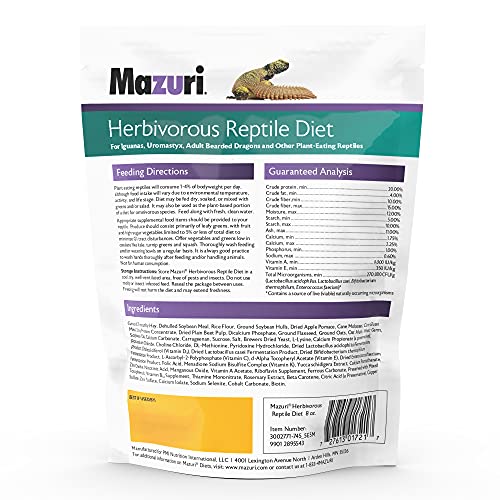 Mazuri® Herbivorous Reptile Diet | Food for Plant-Eating Herbivorous Lizards, Green Iguanas, Uromastyx Lizards | 8 Ounce (8 OZ) Bag
