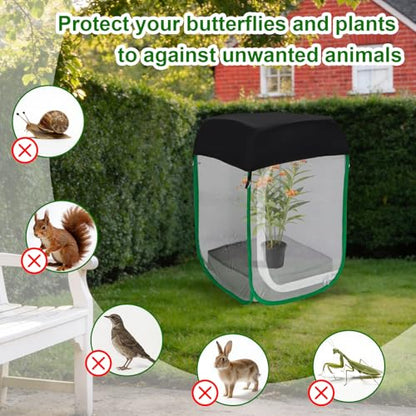 Butterfly Habitat Cage 15.7" x 15.7" x 23.6", Pop-up Caterpillar Enclosure with Poop Tray for Easy Clean, Outdoor Monarch Butterfly & Insect Net Cages Terrarium with Sunshade Top. - size: 15.7" x 15.7" x 23.6"