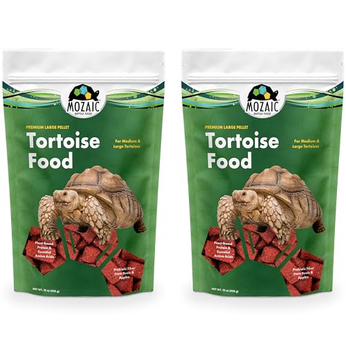 Mozaic Tortoise Food 2-Pack, 30 oz Total (2 x 15 oz Bags) - Premium Large Tortoise Pellets for Sulcata, Russian, Red Footed, Hermann's, & Desert Tortoises - Complete & Balanced Nutrition - size: 15 Ounce (Pack of 2)