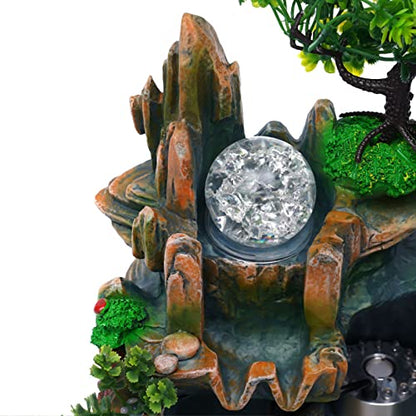 Gdrasuya10 Indoor Fountain, Tabletop Rockery Fountain with LED Lights, Goldfish Waterfall, Durable Resin Material, Ideal for Office, Home, Bedroom - color: Style 7