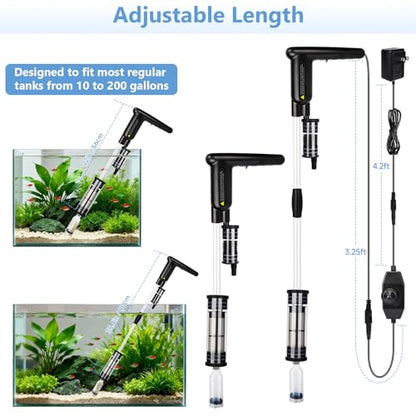 AQQA Upgraded DC 18W Electric Aquarium Vacuum Gravel Cleaner | Anti-Clog Pre-Filter Design, 7-in-1 Multifunctional, Dirt Removal, Water Change, Sand Washing, Turtle Shower