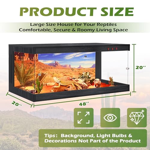 ROYXEN Reptile Enclosure,82 Gallons Reptile Tank with Wooden Top and Lockable Design,Tempered Glass Bearded Dragon Tank for Lizard Gecko Habitat (Black,48" Length) - color: Black, size: 82 Gallons,48" Length