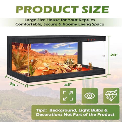 ROYXEN Reptile Enclosure,82 Gallons Reptile Tank with Wooden Top and Lockable Design,Tempered Glass Bearded Dragon Tank for Lizard Gecko Habitat (Black,48" Length) - color: Black, size: 82 Gallons,48" Length