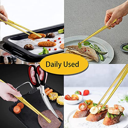 JETKONG 2 Pcs 12-Inch Cooking Tweezers Stainless Steel Food Tweezers Kitchen Tweezer Tongs (Gold) - color: Gold, size: 12+12 Inch