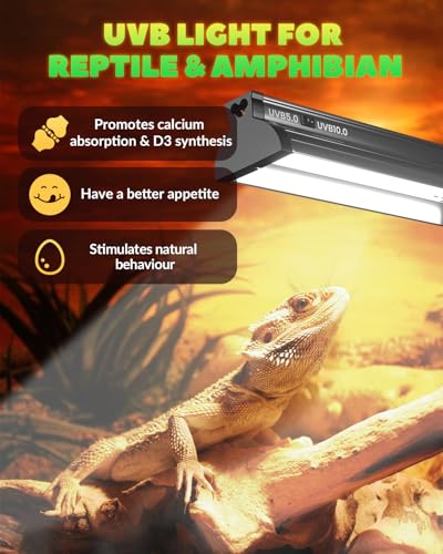 GlowUp T5 UVB Light Reptile Kit 12.4'', UVB 5.0 and UVB 10.0 Switchable for Tropical Rainforest & Desert Reptiles, 8W HO T5 Linear Reptile UVB Light Bar for Bearded Dragon, Gecko, Tortoise, Snake