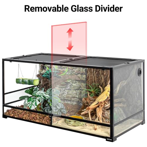 REPTIZOO 120 Gallon Large Reptile Terrarium Tank, 48" x 24" x 24" Front Opening Terrarium Glass Reptile Tank with Screen Ventilation, Supporting Used as 2 Separate Habitats Easy Assembly