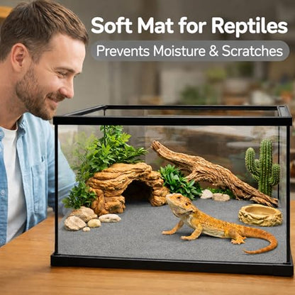 HERCOCCI 2 Pack Reptile Carpet, 39’’ x 20’’ Terrarium Bedding | Substrate Liner Reptile Cage Mat Tank Accessories for Bearded Dragon Lizard Tortoise Leopard Gecko Snake (Grey) - color: Grey