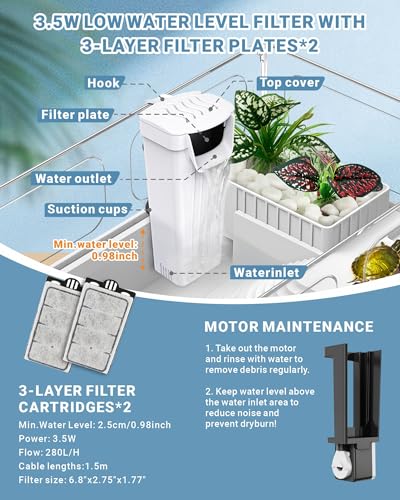 GOZILLA Small Turtle Tank Kit(Tank+Lamp+Filter), Acrylic Turtle Starter Kit with Adjustable Lamp, Reptile Habitat and Terrarium with Multi-Functional Areas for Small Reptiles. (White Kit)