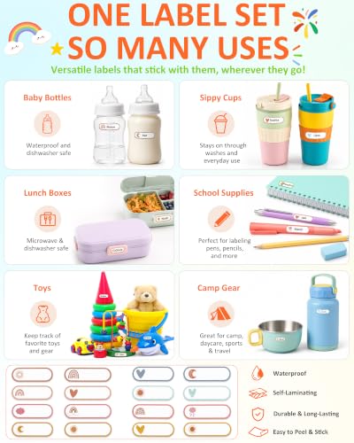 Tinabless 480 Pcs Daycare Name Stickers, Self-Laminating, Boho | 480 Boho Self-Laminating Name Stickers For Daycare Bottles, Lunch Boxes, Water Bottles And Everyday Kids' Items. - color: Boho-480pcs