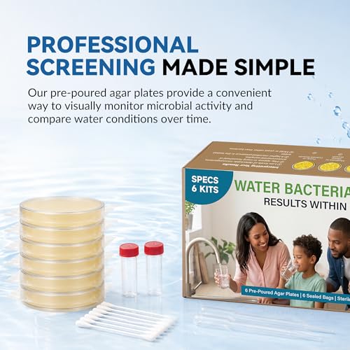 Water Bacteria Test Kit - 6 Pack Pre-Poured Agar Plates with Sterile Swabs | 6cm Professional diy testing kit with sterile petri dishes and swabs to detect mold and bacteria in well, tap, or pool water. - color: Water Bacteria Test Kit