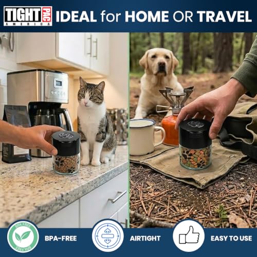 Pawvac 3 Ounce Vacuum Sealed Pet Food Storage Container; Black Cap & Clear Body/Black Paws - color: Clear Paws, size: TV2