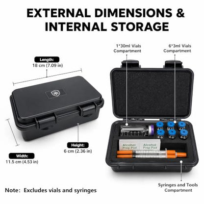 Peptide Case for Fridge & Travel - 3ml and 30ml Vial Storage for BAC Water for Peptides, 8 Slots Injection Travel Kit, Vials Organizer Room for Syringes and Skin Prep Wipes (Case Only)
