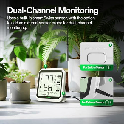 VIVOSUN Digital Hygrometer Thermometer, Humidity Meter with Probe, App | Wireless Bluetooth, Indoor, VPD, Data Storage, Dual Channels with Sensor Probe, Battery Included - style: Thermometer with External Probe