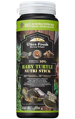Ultra Fresh Floating Turtle Food, All Natural Ingredients, Wild Sword Prawn, Calcium Vitamin D Enriched for Picky Aquatic Baby Turtles, Nutri Stick 3.35 oz - size: 3.35 Ounce (Pack of 1)