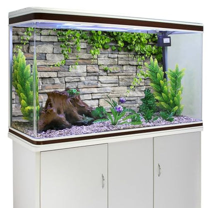 24x12 in Stone Brick Wall Aquarium Backdrop Leaves Fish Tank Background | AWERT Rock Green Leaves Terrarium Background Vinyl - size: 24x12in/60x30cm