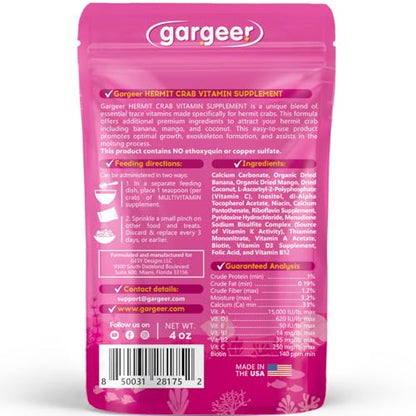 Gargeer 4oz Hermit Crab Multi-Vitamin Supplement. Promote Growth, USA Made | Complete vitamin & molting support! 33% calcium + A, D3, E & C with organic banana, mango & coconut. Zero chemicals - size: 4 Ounce (Pack of 1), style: Multi-Vitamin