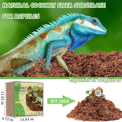 Riare 10 LB Natural Coconut Fiber Substrate, Coco Coir Reptile Substrate | Coconut Husk Reptile Bedding for Tortoises, Snakes, Geckos, Bearded Dragons & Hermit Crabs, Enclosures & Terrarium Setups - color: 1 Pack-10LBS
