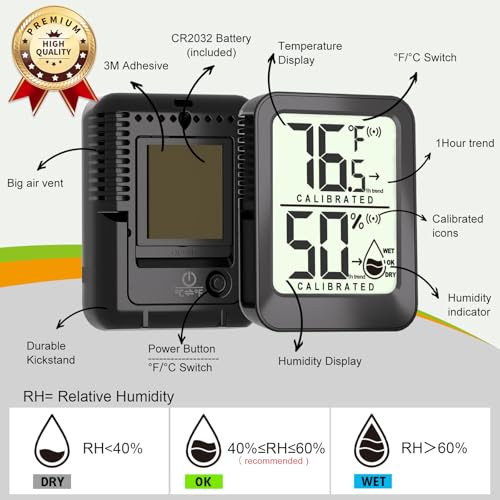 AyayaBoss 4 Pack Room Thermometer Indoor Hygrometer | Mini Size, Monitor Temperature & Humidity, Accurate Fast Read, Easy To View, Kickstand/Hanging/Wall Adhesive, ℉/℃, w/ Battery