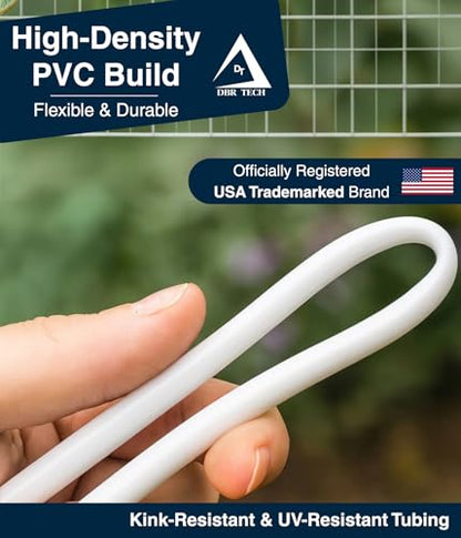 DBR Tech® 1/4 Drip Irrigation Tubing, 200 Feet, Flexible PVC Plastic Drip Irrigation Hose for Gardening, Misting, Hydroponics and DIY Landscape Garden Projects, Blank Distribution (200ft, White) - color: White, size: 200ft