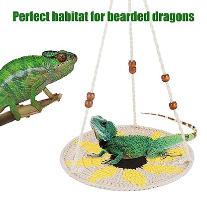Jspupifip Reptile Hammock Bearded Dragon Accessories Reptile Summer Bed | Small Pet Habitat Shelter Cage Accessories for Chameleon Birds Rats Hamster Iguana - color: Beige&Yellow