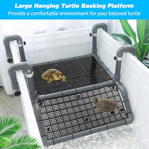 SKARUS Extra Large Hanging Turtle Basking Platform for 65-150 Gallon Tanks | 7.9"-13.8" Adjustable Height, 13.4" Non-Slip PVC Ramp, Dry Resting Dock for Tortoises, Frogs, Small Reptiles - size: 13.4"W