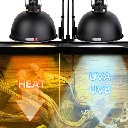 2 Pack Reptile Light Fixture, 8.5in Deep Dome Reptile Lamp Fixture, Optical Reflection Cover, Separate Switch & Hook, Terrarium Light Fixture for Reptile Heat Basking UVB Bulbs, 150W, Black - size: 8.5in