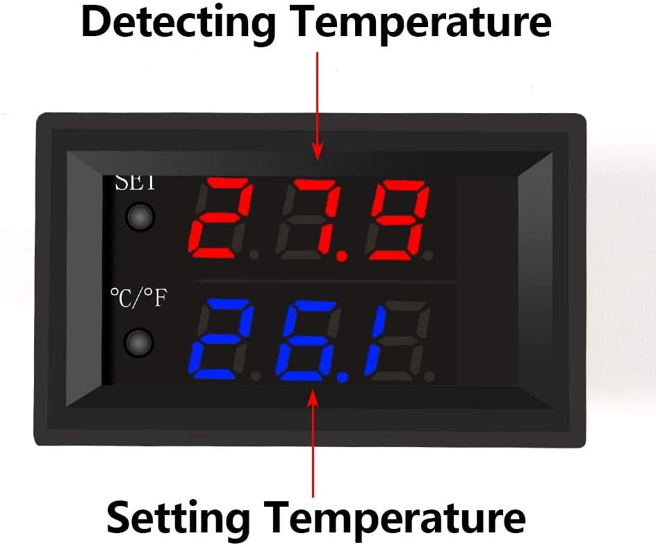 UMLIFE 2PCS Temperature Controller -50 to 110 Celsius (-58 to 230 F) DC 12V Programmable Heating/Cooling Thermostat Control Switch Module NTC Waterproof Sensor Probe Dual Color LED Display Monitor - style: 2PCS