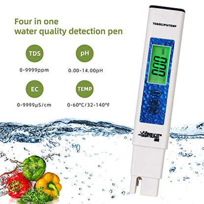 Water Quality Tester, Digital PH Meter with ATC, 4 in 1 pH/EC/TDS/Temperature 0.01 Resolution High Accuracy Pen Type Device for Pools, Drinking Water, Aquariums - style: 4 in 1 liquid tester pH/TDS/EC/Temp blue