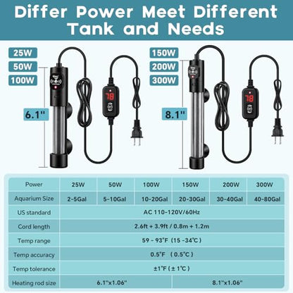 hygger 150W Submersible Aquarium Heater with Digital Temperature Controller, Mini Fish Tank Heater for 20–30 Gallon Tanks, Overheat & Out-of-Water Protection, Freshwater & Saltwater - size: 150W, 20-30 Gallon